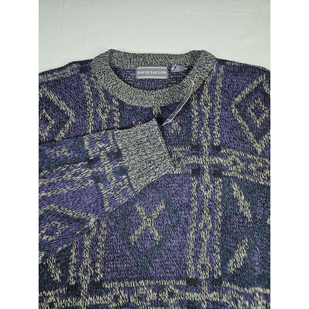 David Taylor Sweater Men's XLT Purple Aztec Grandpa 90s VINTAGE NEW OLD STOCK